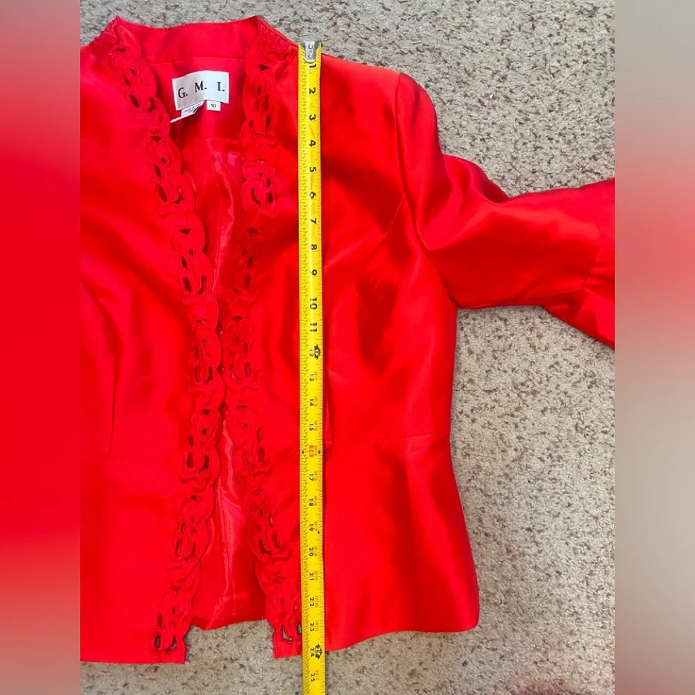 GMI 3 piece red  floral embroidered skirt suit church formal wedding 10‎ chic